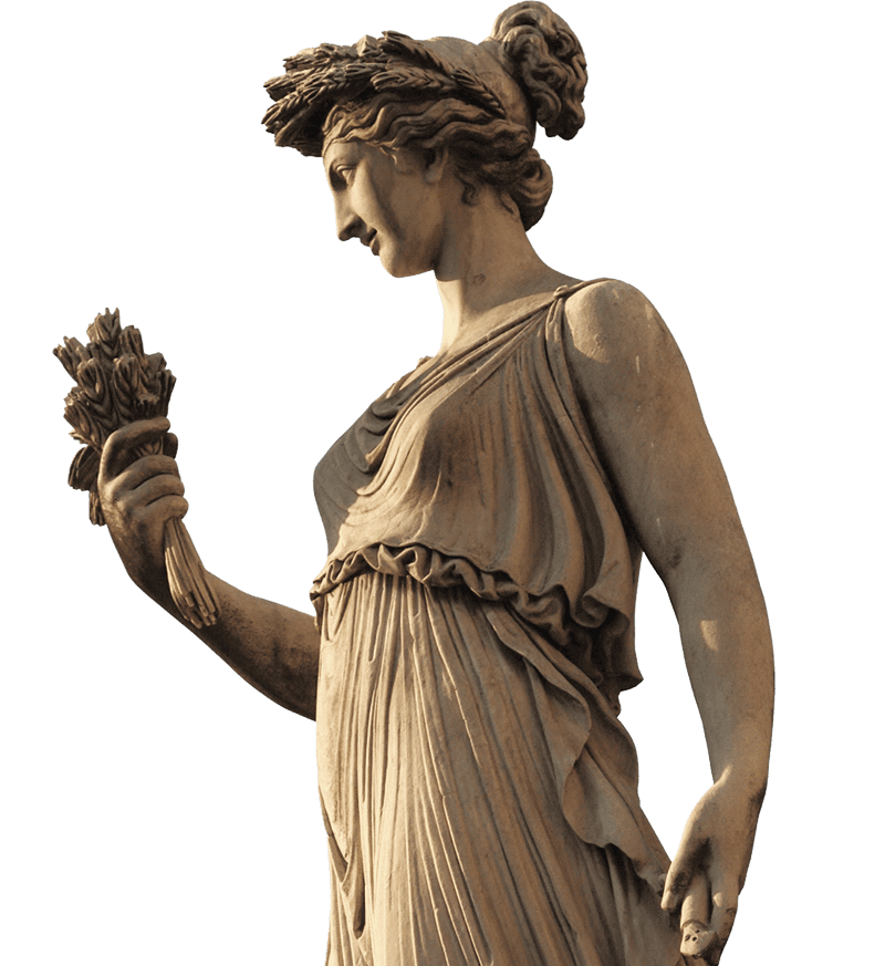 Classical statue of a woman holding a bouquet